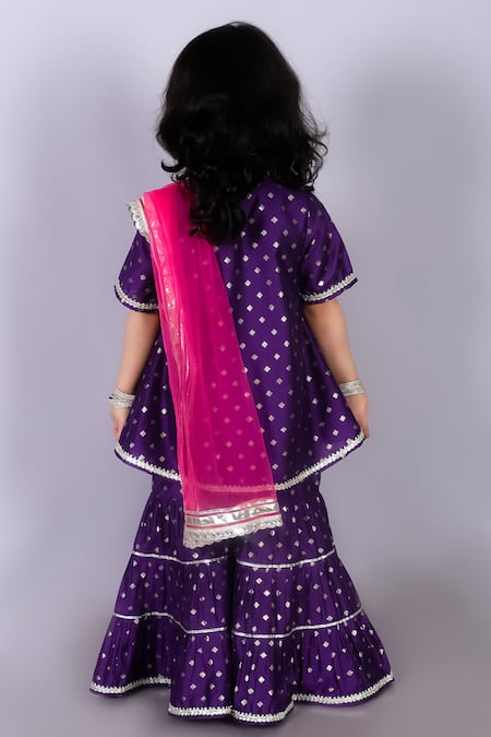 Shop_Lil Drama_Purple Cotton, Viscose, Chiffon Embroidery, Gota Floral Kurta Sharara Set _at_Aza_Fashions