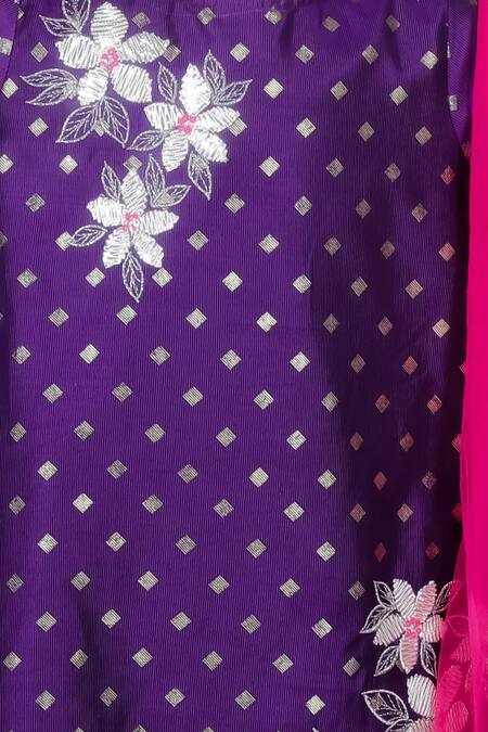 Buy_Lil Drama_Purple Cotton, Viscose, Chiffon Embroidery, Gota Floral Kurta Sharara Set _Online_at_Aza_Fashions