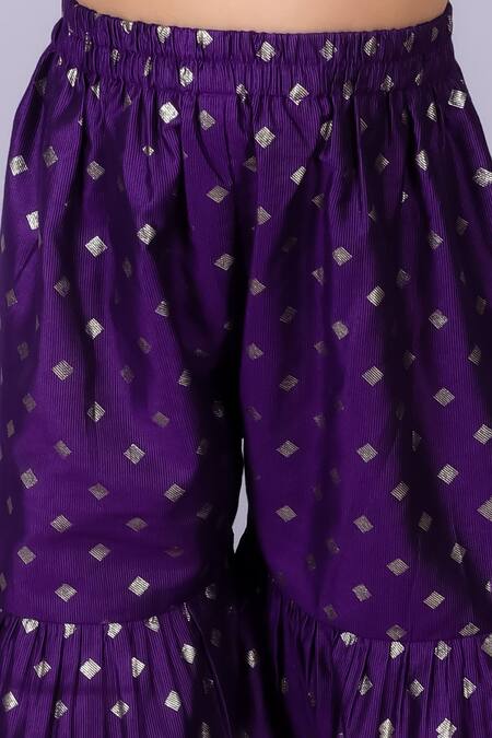 Shop_Lil Drama_Purple Cotton, Viscose, Chiffon Embroidery, Gota Floral Kurta Sharara Set _Online_at_Aza_Fashions
