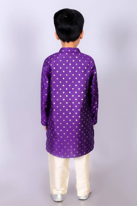 Shop_Lil Drama_Purple Viscose, Rayon Gota Patti, Foil Lace Embroidered Kurta And Pant Set _at_Aza_Fashions