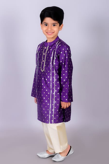 Lil Drama_Purple Viscose, Rayon Gota Patti, Foil Lace Embroidered Kurta And Pant Set _Online_at_Aza_Fashions