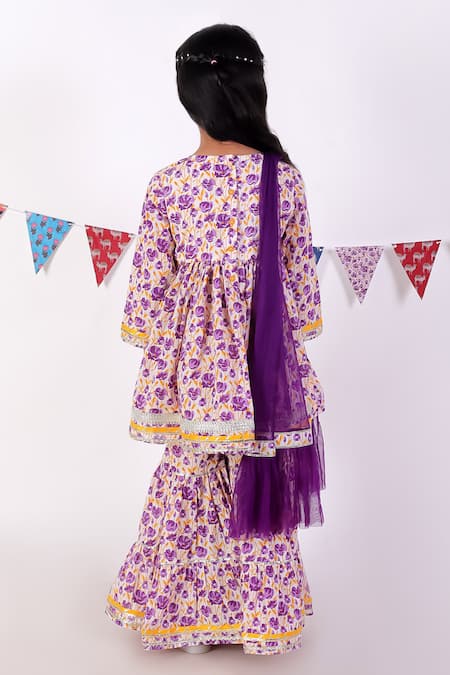 Shop_Lil Drama_Purple Kurta And Sharara 100% Cotton Printed Floral Set _at_Aza_Fashions