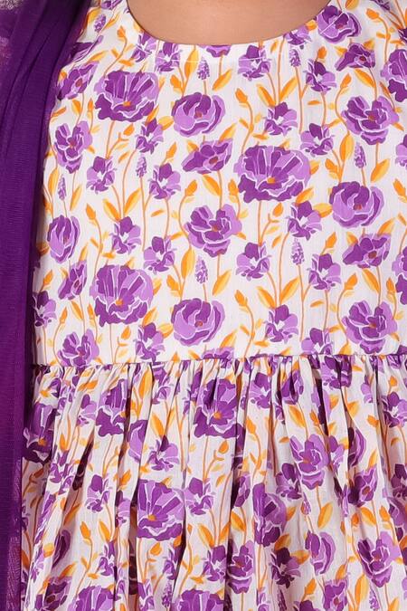 Shop_Lil Drama_Purple Kurta And Sharara 100% Cotton Printed Floral Set _Online_at_Aza_Fashions