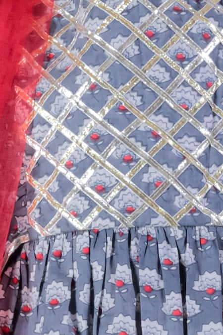 Buy Lil Drama Grey Cotton, Net Lace Floral Print Lehenga Set Online at Aza Fashions Buy_Lil Drama_Grey Cotton, Net Lace Floral Print Lehenga Set _Online_at_Aza_Fashions