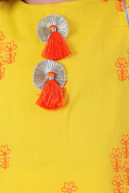 Buy Lil Drama Yellow Muslin, Cotton Tassels, Janmashtami Embroidered Kurta With Dhoti Pant Online at Aza Fashions Buy_Lil Drama_Yellow Muslin, Cotton Tassels, Janmashtami Embroidered Kurta With Dhoti Pant _Online_at_Aza_Fashions