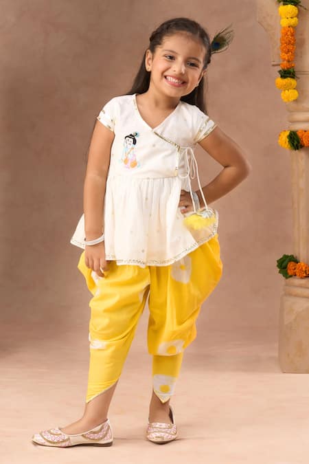 LIL DRAMA Janmashtami Embroidered Kurta With Tie & Dye Dhoti Pant 