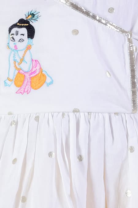 Buy_Lil Drama_White Cotton Janmashtami Embroidered Kurta With Tie And Dye Dhoti Pant_Online_at_Aza_Fashions