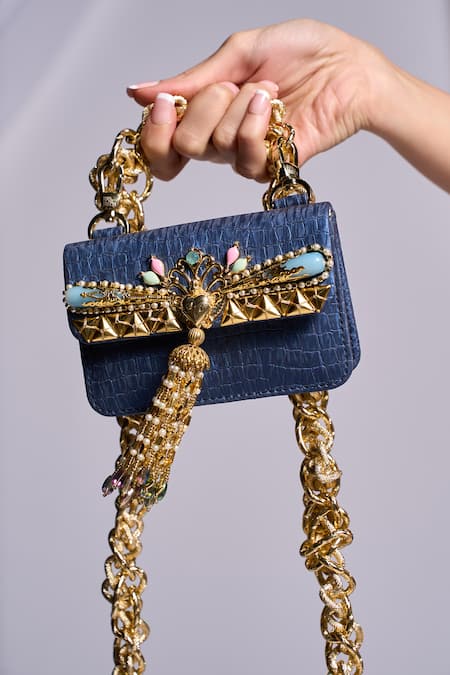 Papa Don't Preach Accessories Blue Metal Nightfall Noir Chainlink Belt Bag 