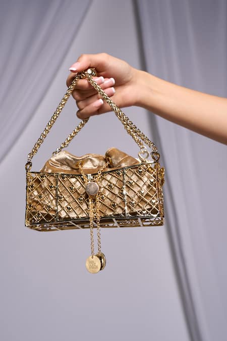 Buy_Papa Don't Preach Accessories_Gold Mini Bra Bag _Online_at_Aza_Fashions