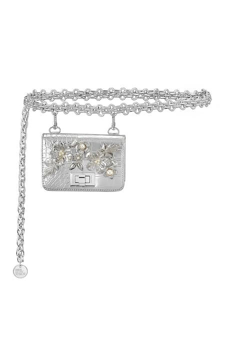 Papa Don't Preach Accessories Silver Swarovski Pearls Cyril Chainlink Belt Bag 