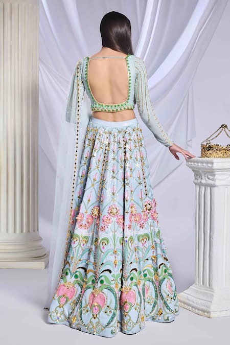 Papa Don't Preach Mint Mystique Embroidered Lehenga Set 