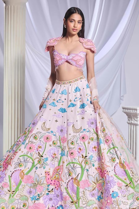 Papa Don't Preach Ivory Silk, Organza Pearls, Whimsical Wonderland Embroidered Lehenga Set at Aza Fashions Papa Don't Preach_Ivory Silk, Organza Pearls, Whimsical Wonderland Embroidered Lehenga Set _at_Aza_Fashions