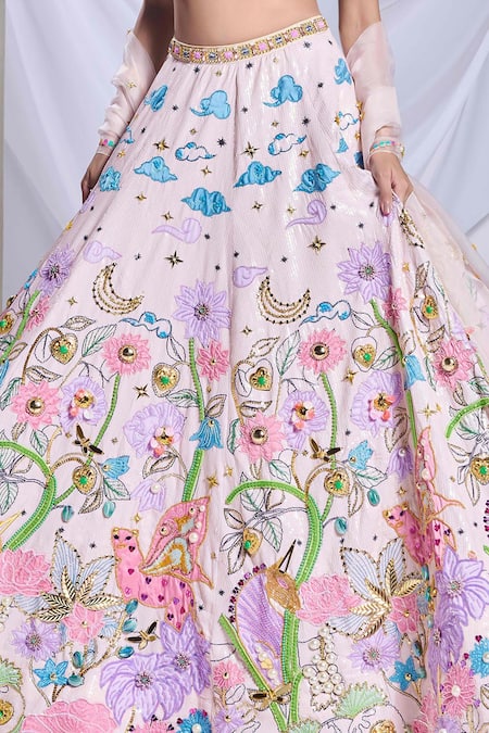 Buy Papa Don't Preach Ivory Silk, Organza Pearls, Whimsical Wonderland Embroidered Lehenga Set Buy_Papa Don't Preach_Ivory Silk, Organza Pearls, Whimsical Wonderland Embroidered Lehenga Set