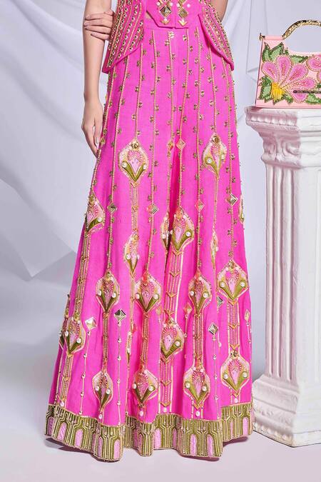 Buy_Papa Don't Preach_Pink Silk Sequins, Metallic Princess Treatment Embroidered Flared Pant Set _Online_at_Aza_Fashions