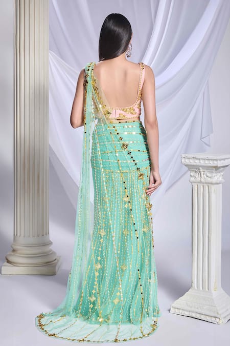 Papa Don't Preach Seven Seas Embroidered Pre-Draped Saree With Blouse 