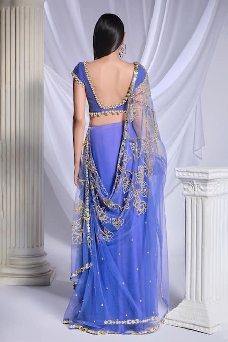 Papa Don't Preach Seas The Day Embroidered Pre-Draped Saree With Blouse 
