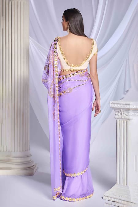 Shop Papa Dont Preach Purple Organza, Georgette Love Potion Cutdana Embroidered Saree With Blouse at Aza Fashions Shop_Papa Dont Preach_Purple Organza, Georgette Love Potion Cutdana Embroidered Saree With Blouse_at_Aza_Fashions