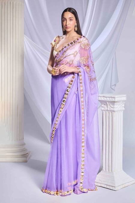 Buy Papa Dont Preach Purple Organza, Georgette Love Potion Cutdana Embroidered Saree With Blouse Online at Aza Fashions Buy_Papa Dont Preach_Purple Organza, Georgette Love Potion Cutdana Embroidered Saree With Blouse_Online_at_Aza_Fashions