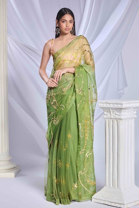 Papa Don't Preach Sea Frost Embroidered Pre-Draped Saree Set 