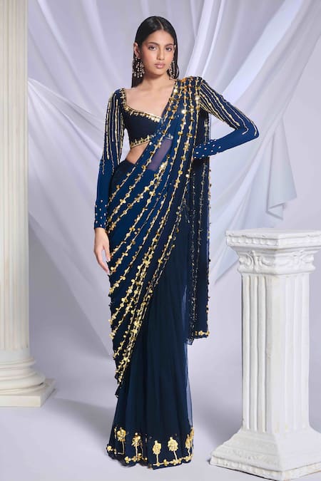 Papa Don't Preach Midnight Marina Pre-Draped Saree Set 