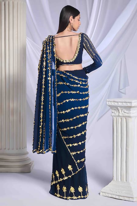 Papa Don't Preach Midnight Marina Pre-Draped Saree Set 