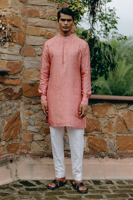 Drishti & Zahabia Pink Kurta Dupion Silk Printed Straight With Pant 