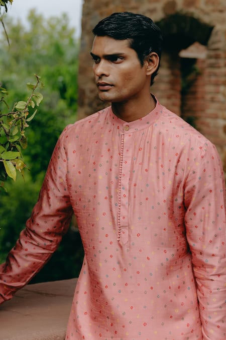 Drishti & Zahabia_Pink Denim, Cotton, Silk Printed Straight Kurta With Pant _Online_at_Aza_Fashions