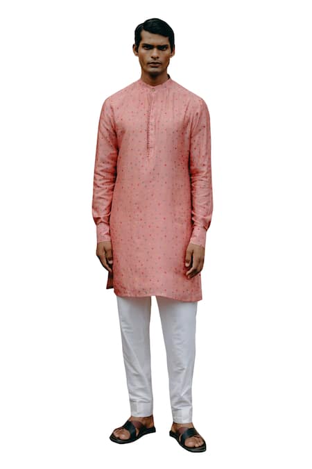 Buy_Drishti & Zahabia_Pink Denim, Cotton, Silk Printed Straight Kurta With Pant _Online_at_Aza_Fashions