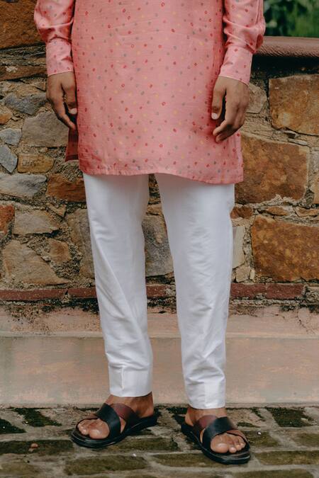 Shop_Drishti & Zahabia_Pink Denim, Cotton, Silk Printed Straight Kurta With Pant _Online_at_Aza_Fashions