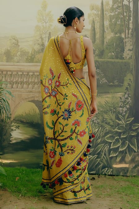 Drishti & Zahabia Kalamkari Print Saree With Blouse 
