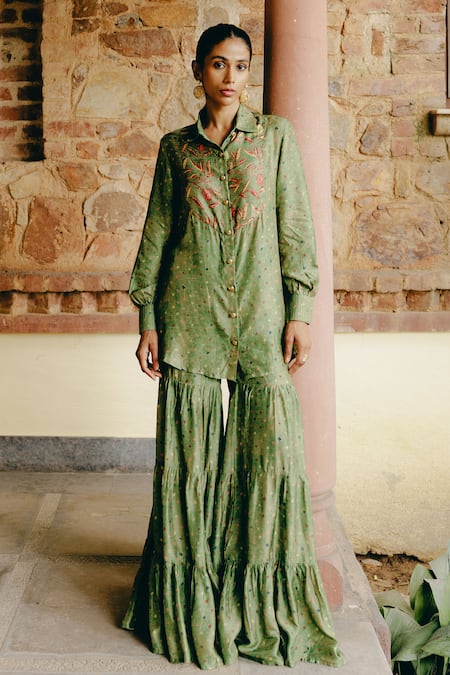 Drishti & Zahabia Kalamkari Print Shirt With Sharara 