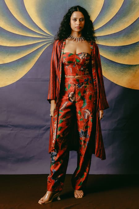 Drishti & Zahabia Kalamkari Print Pant Set With Jacket 