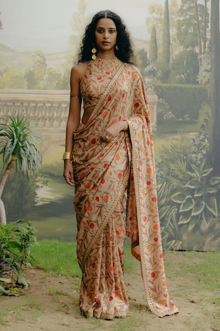 Drishti & Zahabia Hand Embroidered Hem Saree With Blouse 