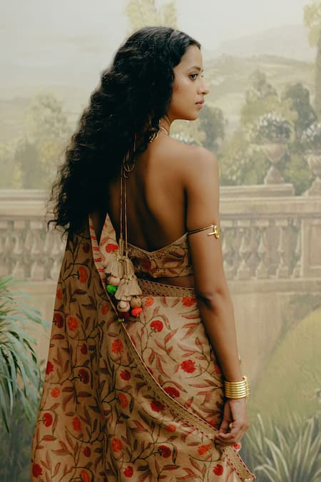 Drishti & Zahabia Hand Embroidered Hem Saree With Blouse 