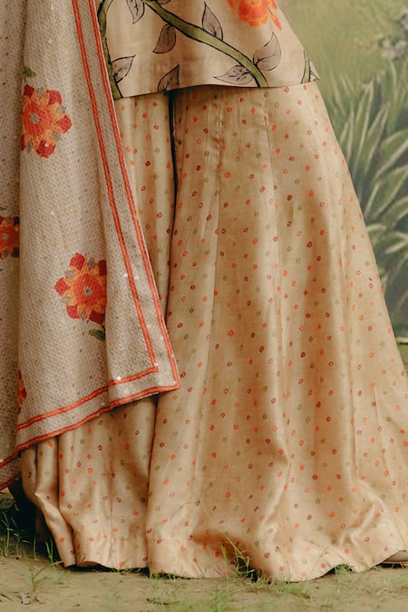 Drishti & Zahabia_Brown Silk, Georgette Embroidery, Sequins Kalamkari Print Kurta Palazzo Set _Online_at_Aza_Fashions
