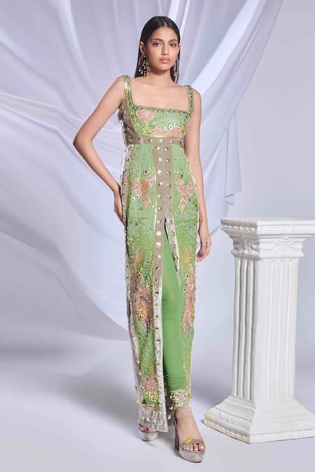 Papa Don't Preach Shamrock Shimmy Embellished Gown With Churidar 