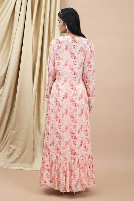 Shop Ewoke Pink Crepe Beads, Embroidery V-neck Rosalind Floral Blouse And Lehenga Set at Aza Fashions Shop_Ewoke_Pink Crepe Beads, Embroidery V-neck Rosalind Floral Blouse And Lehenga Set _at_Aza_Fashions