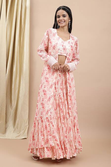 Buy Ewoke Pink Crepe Beads, Embroidery V-neck Rosalind Floral Blouse And Lehenga Set Online at Aza Fashions Buy_Ewoke_Pink Crepe Beads, Embroidery V-neck Rosalind Floral Blouse And Lehenga Set _Online_at_Aza_Fashions