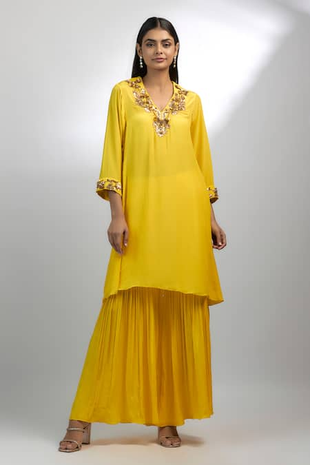 EWOKE Gold Beads Embroidered A-Line Kurta With Gharara 