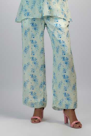 Buy_Ewoke_Off White Crepe Collared Flower Print Button Down Shirt With Pant _Online_at_Aza_Fashions