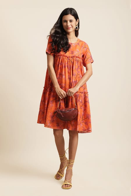 EWOKE Spring Flower Print Tiered Dress 