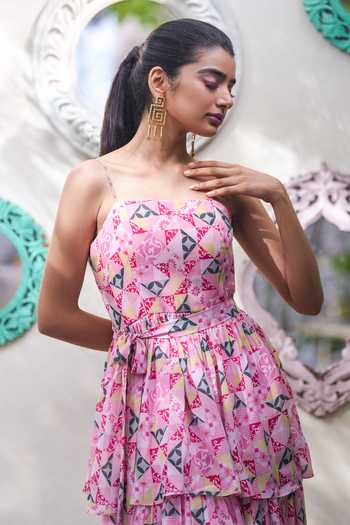 Shop_Ewoke_Pink Crepe Square Neck Jacqueline Jungle Print Ruffle Dress _Online_at_Aza_Fashions
