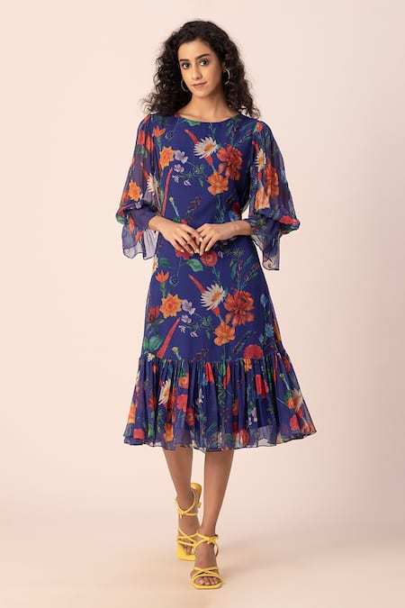 EWOKE Whimsilace Floral Print Midi Dress 