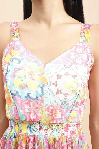 Ewoke_Multi Color Chiffon V-neck Lemon Burst Maxi Dress _Online_at_Aza_Fashions