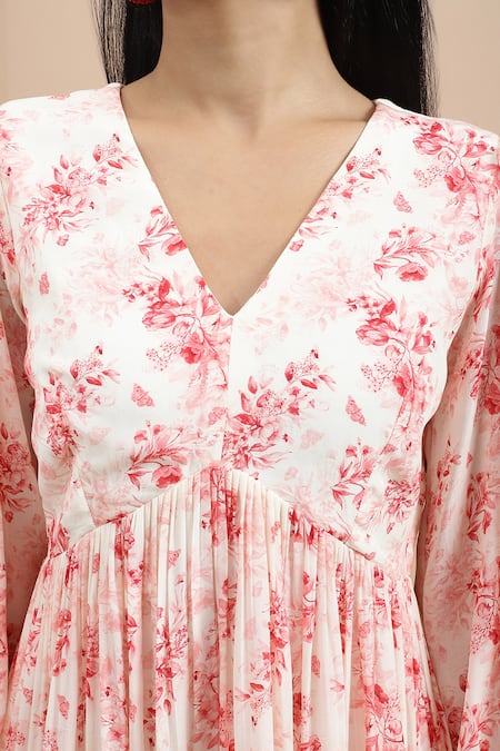 Ewoke_White Crepe V-neck Rosalind Fit And Flare Dress _Online_at_Aza_Fashions