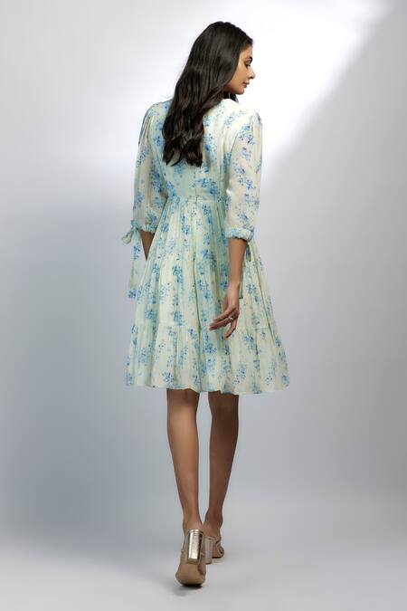 Ewoke_White Crepe V-neck Ava Fit And Flare Mini Dress _Online_at_Aza_Fashions