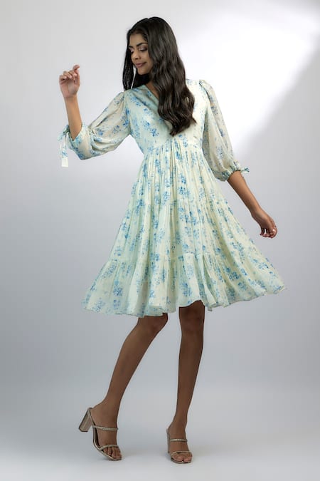 Shop_Ewoke_White Crepe V-neck Ava Fit And Flare Mini Dress _Online_at_Aza_Fashions