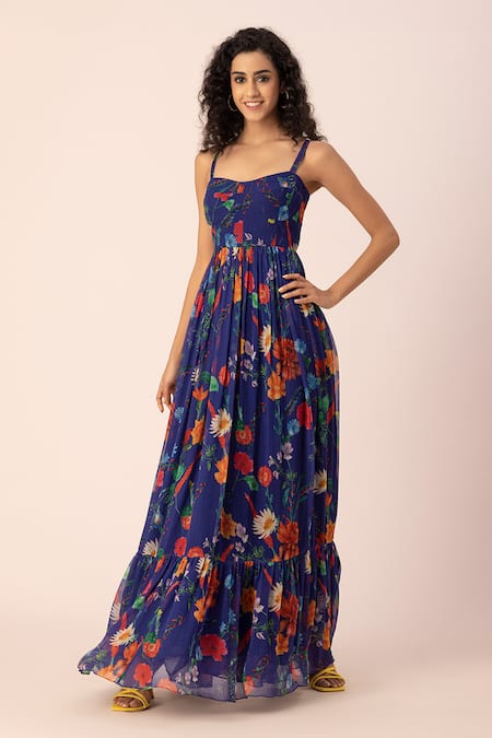 EWOKE Whimsilace Floral Print Corset Maxi Dress 