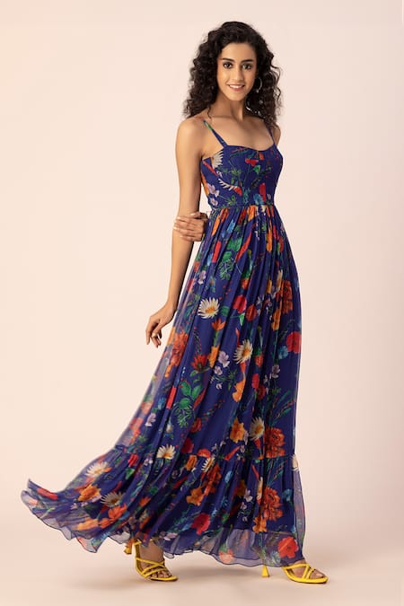 Buy Ewoke Purple Chiffon Square Neck Whimsilace Floral Print Corset Maxi Dress Online at Aza Fashions Buy_Ewoke_Purple Chiffon Square Neck Whimsilace Floral Print Corset Maxi Dress _Online_at_Aza_Fashions