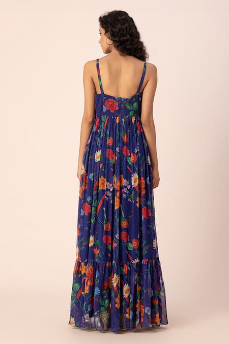 Shop Ewoke Purple Chiffon Square Neck Whimsilace Floral Print Corset Maxi Dress at Aza Fashions Shop_Ewoke_Purple Chiffon Square Neck Whimsilace Floral Print Corset Maxi Dress _at_Aza_Fashions